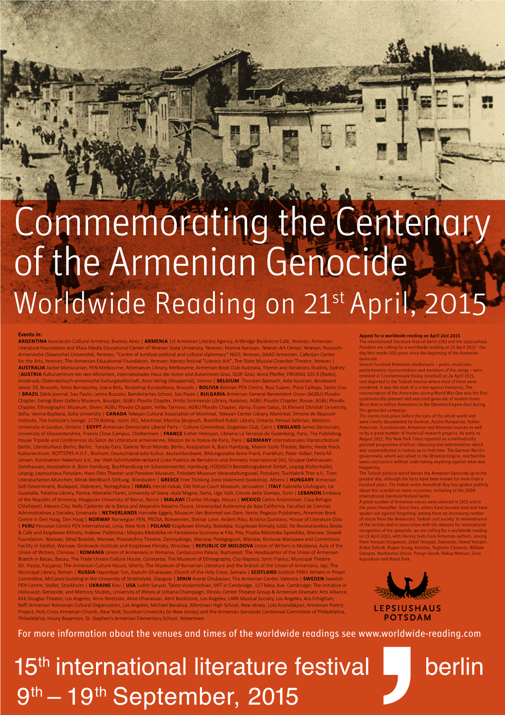 Commemorating the Centenary of the Armenian Genocide Worldwide Reading on 21St April, 2015