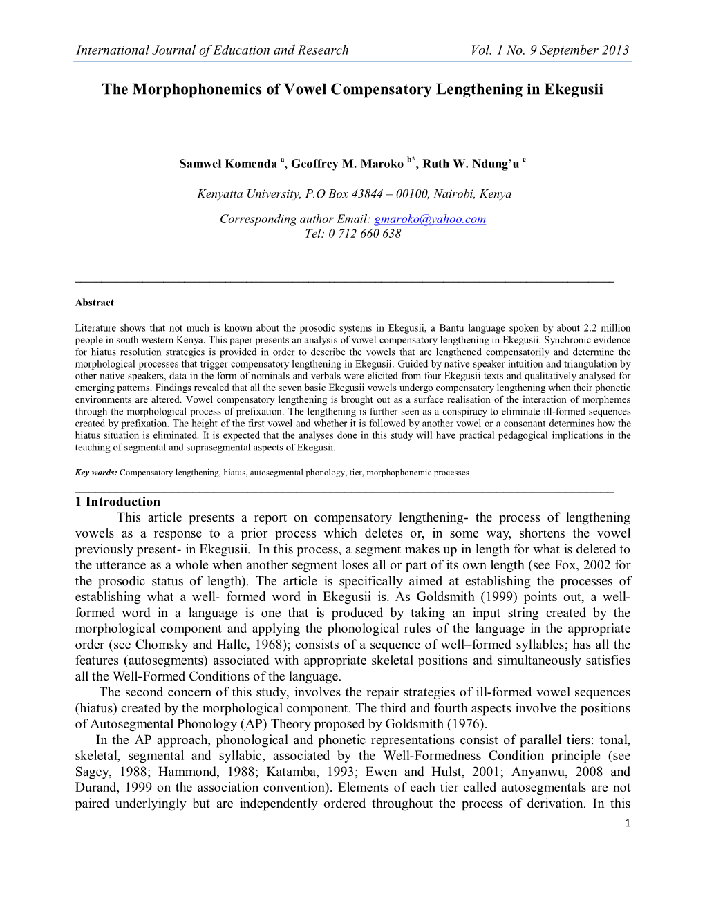 The Morphophonemics of Vowel Compensatory Lengthening in Ekegusii