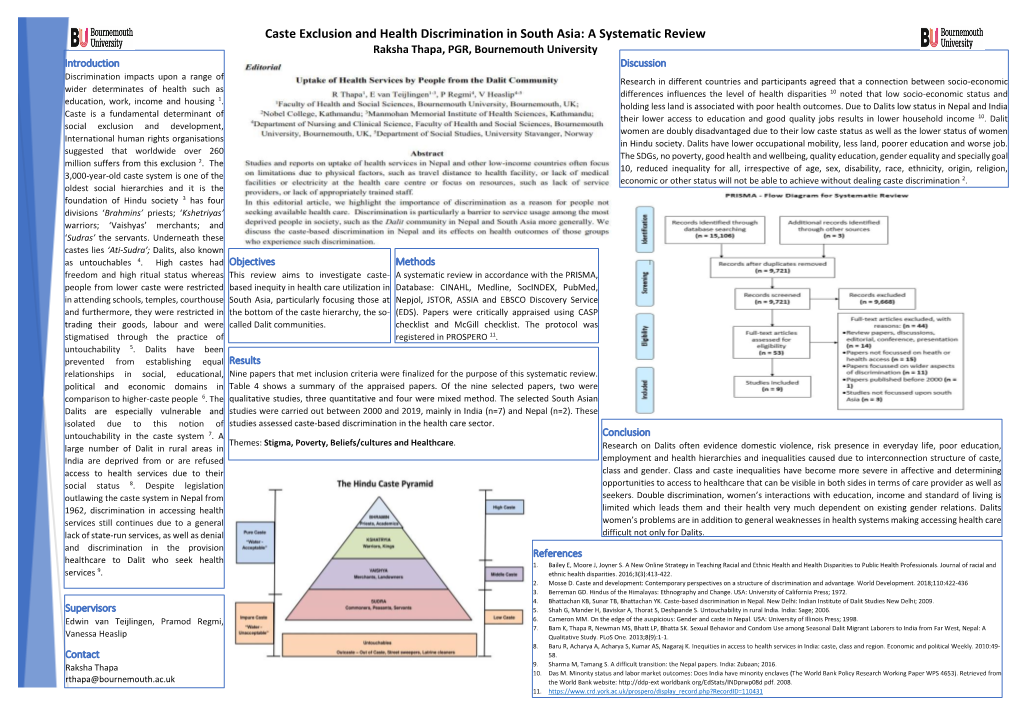 Caste Exclusion and Health Discrimination in South Asia: a Systematic Review