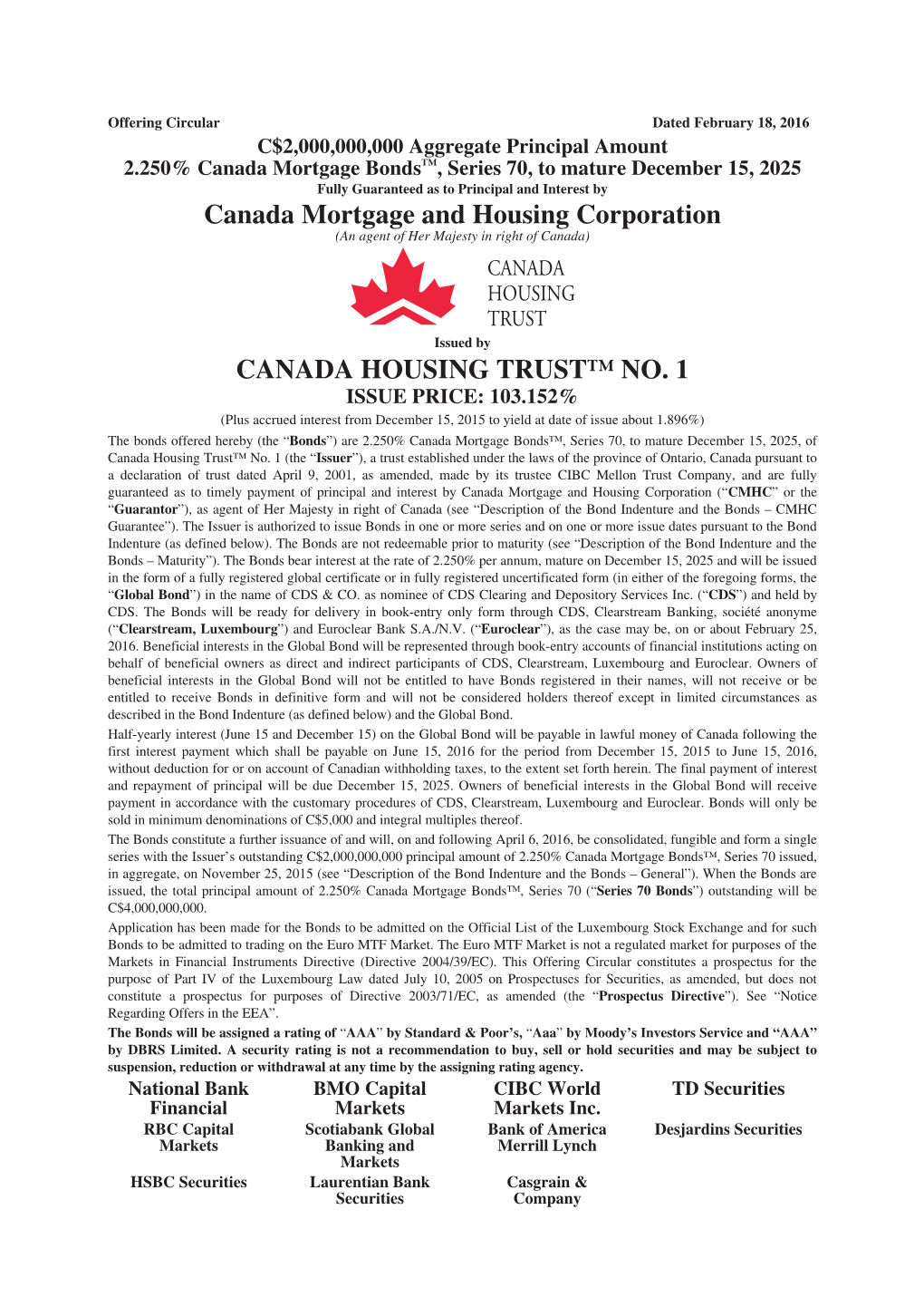 Canada Mortgage and Housing Corporation CANADA HOUSING