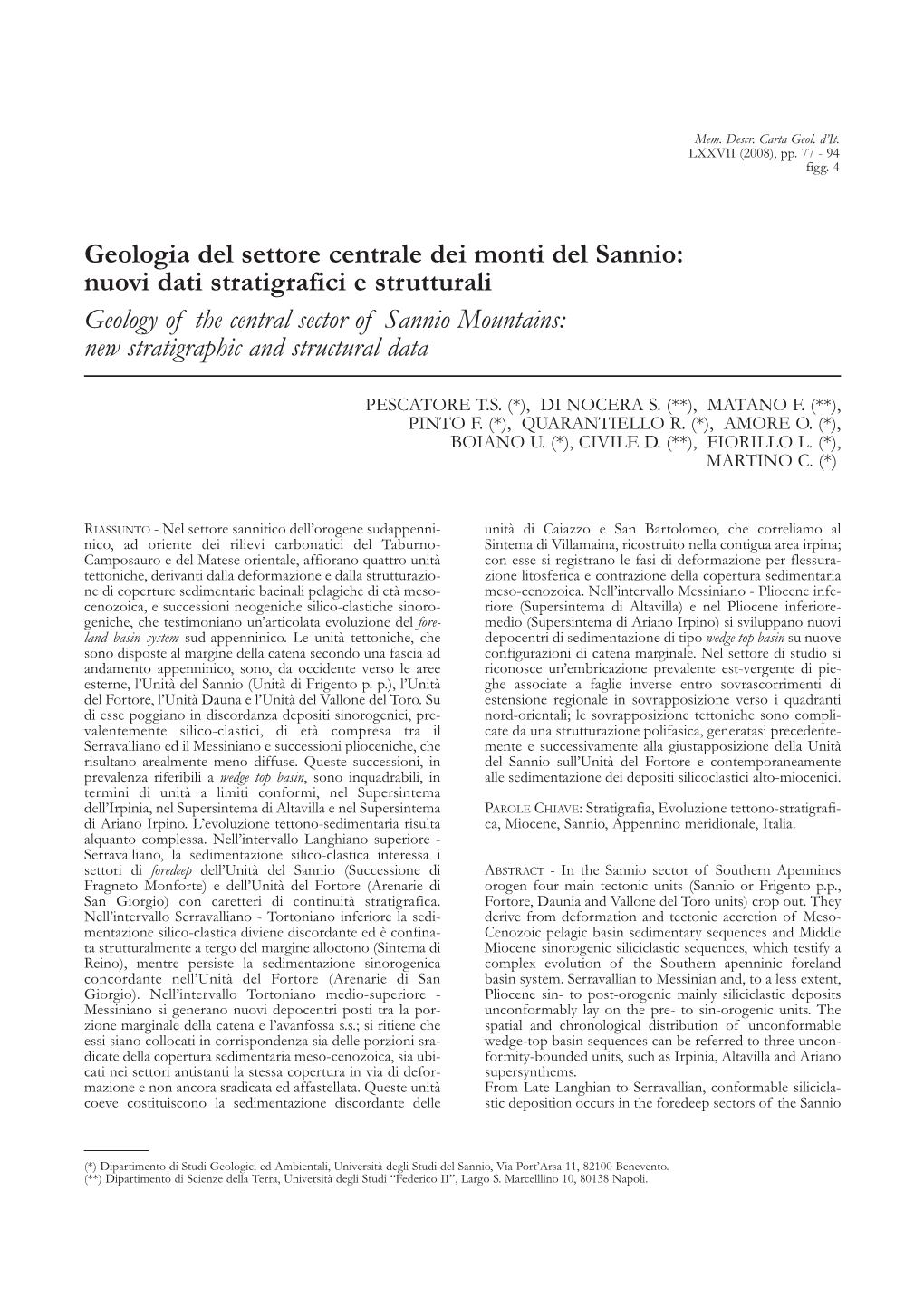 Geologia Del Settore Centrale Dei Monti Del Sannio