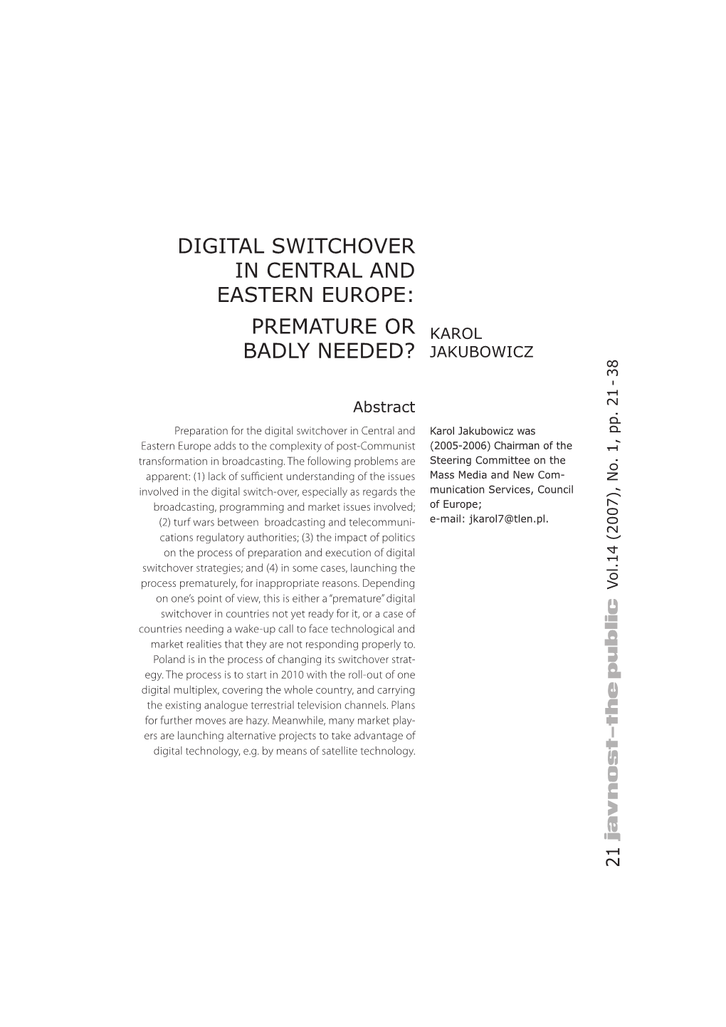 Digital Switchover in Central and Eastern Europe