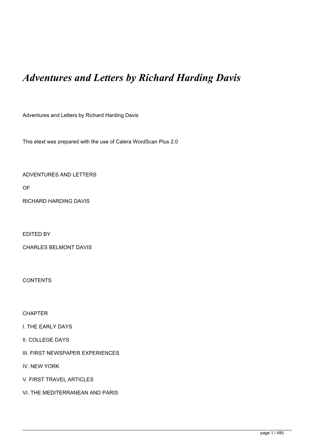 Adventures and Letters by Richard Harding Davis