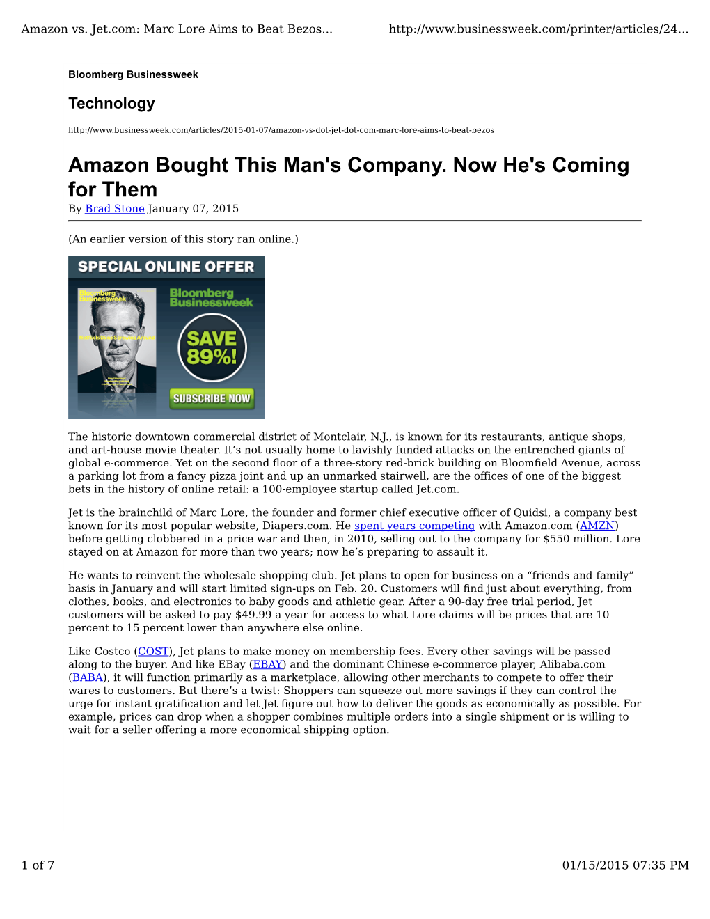 Amazon Bought This Man's Company. Now He's Coming for Them by Brad Stone January 07, 2015