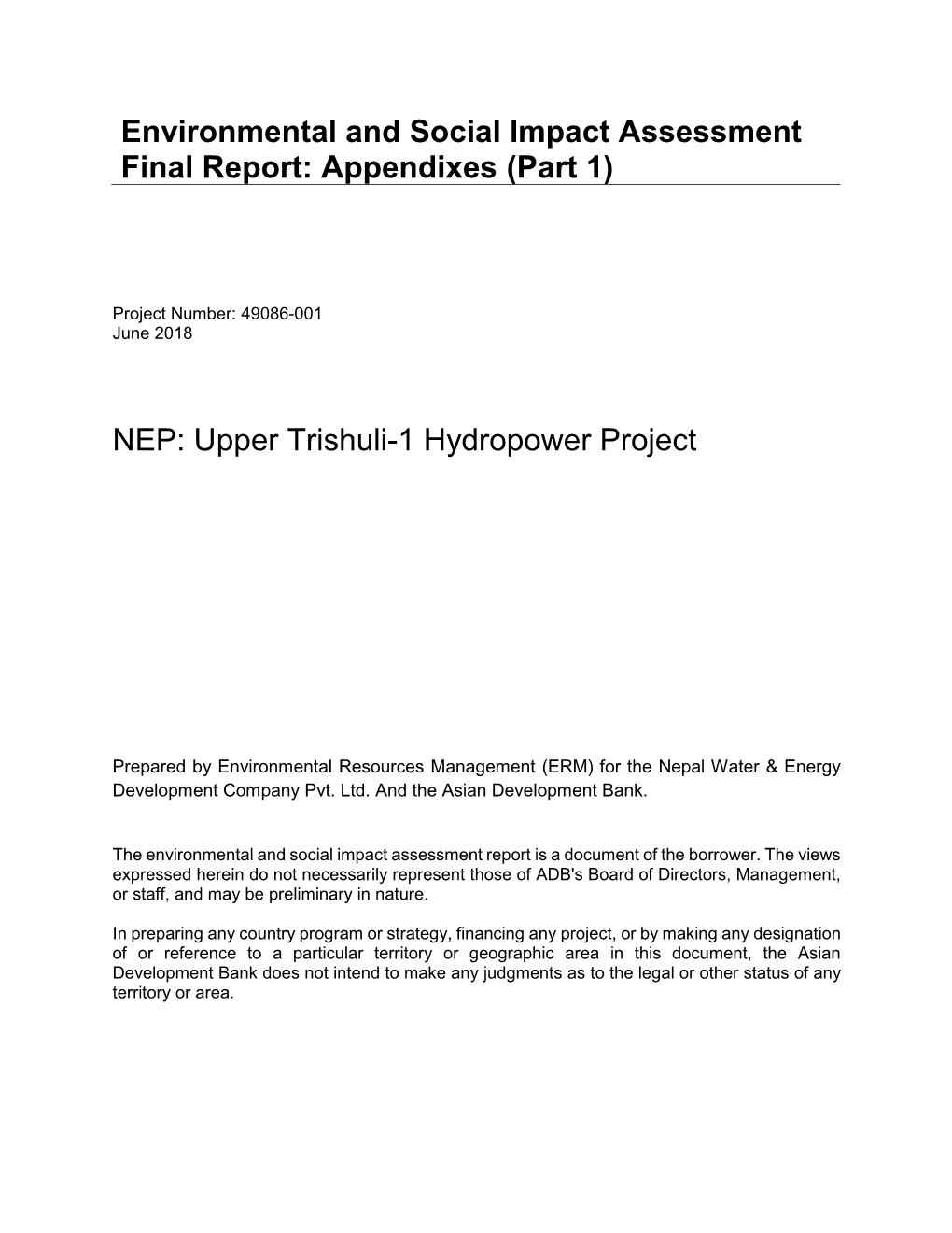 49086-001: Upper Trishuli 1 Hydroelectric Power Project