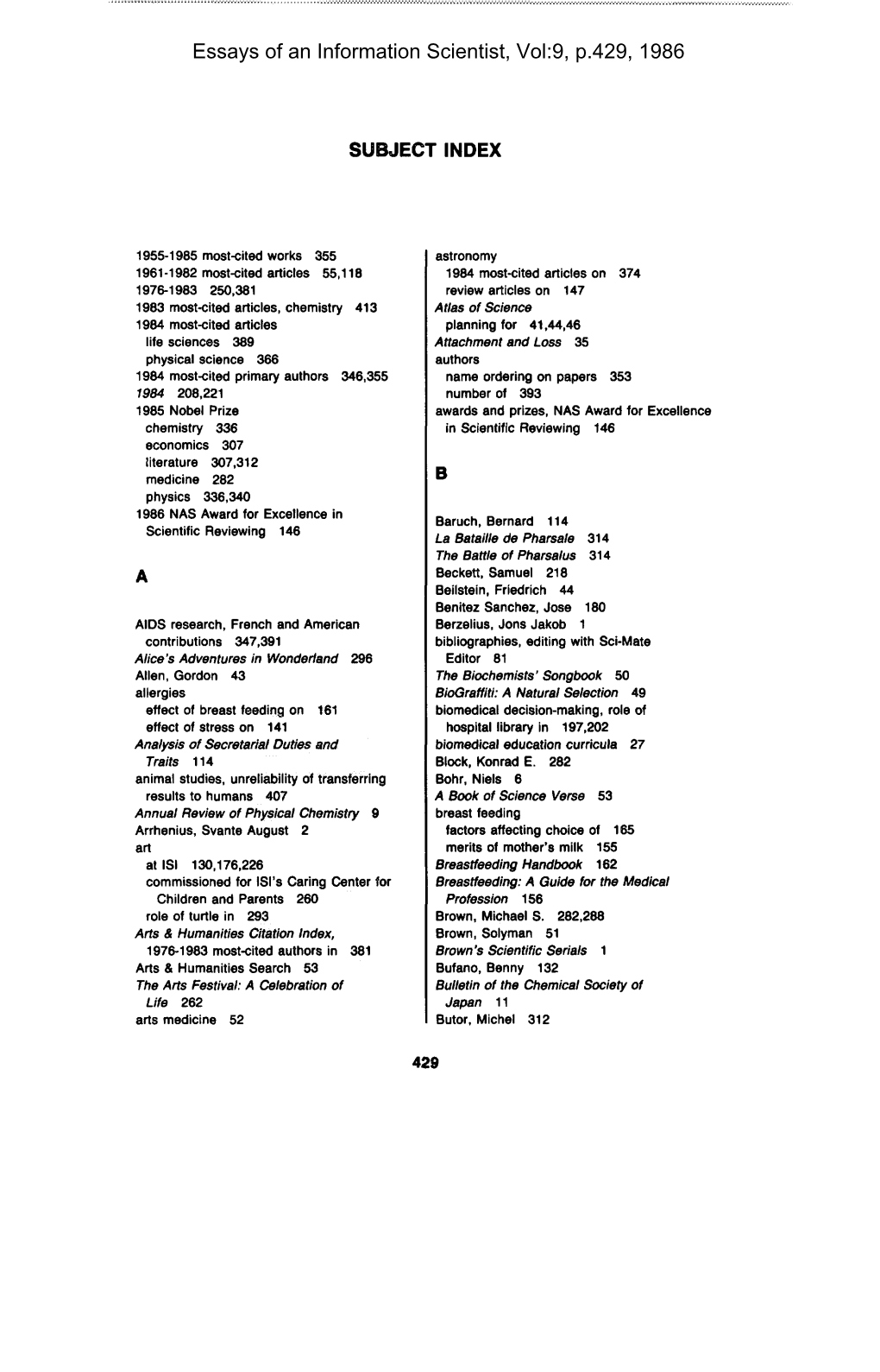 (8 PAGES) Subject Index, Vol:9, P.429, 1986