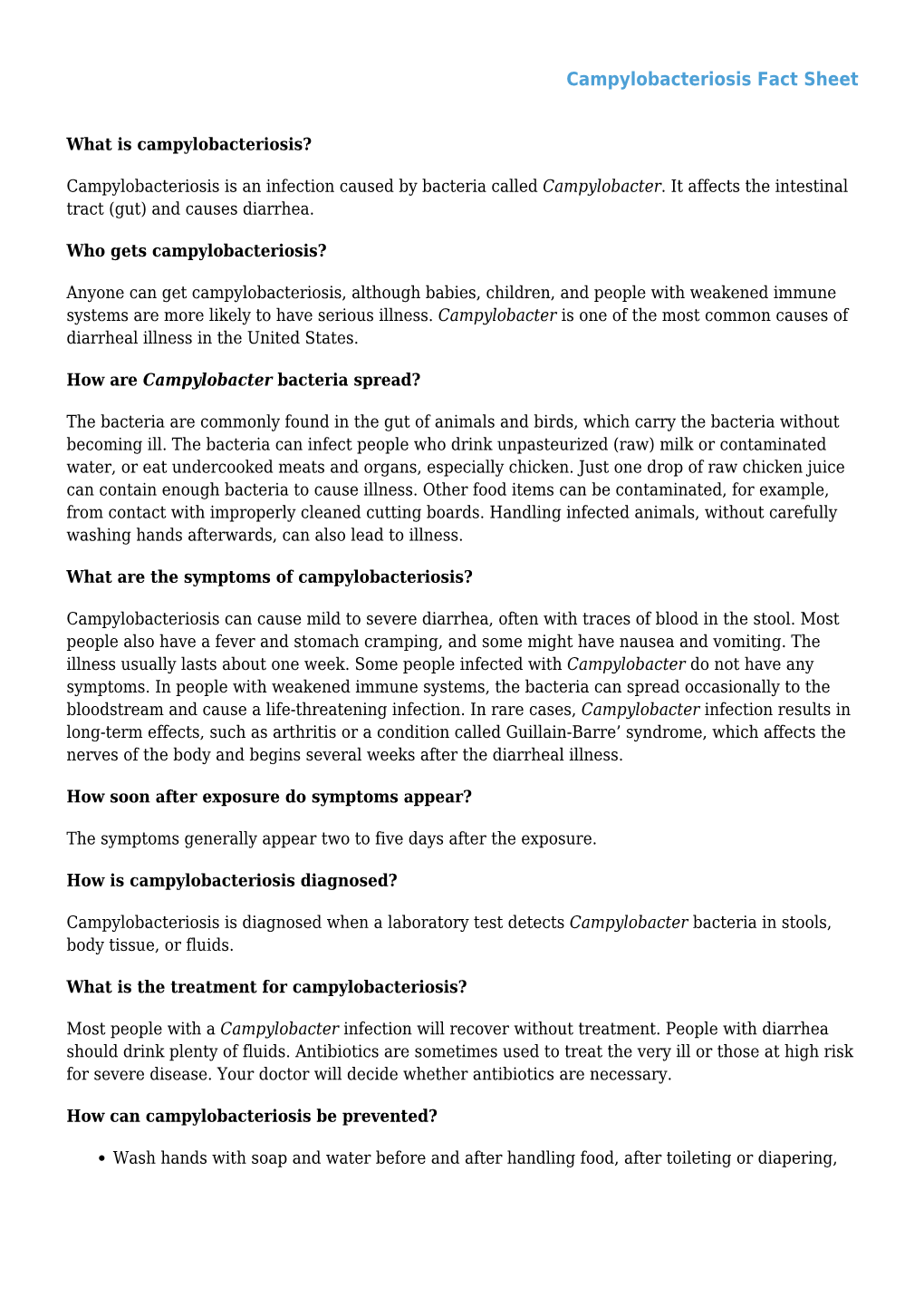 Campylobacteriosis Fact Sheet