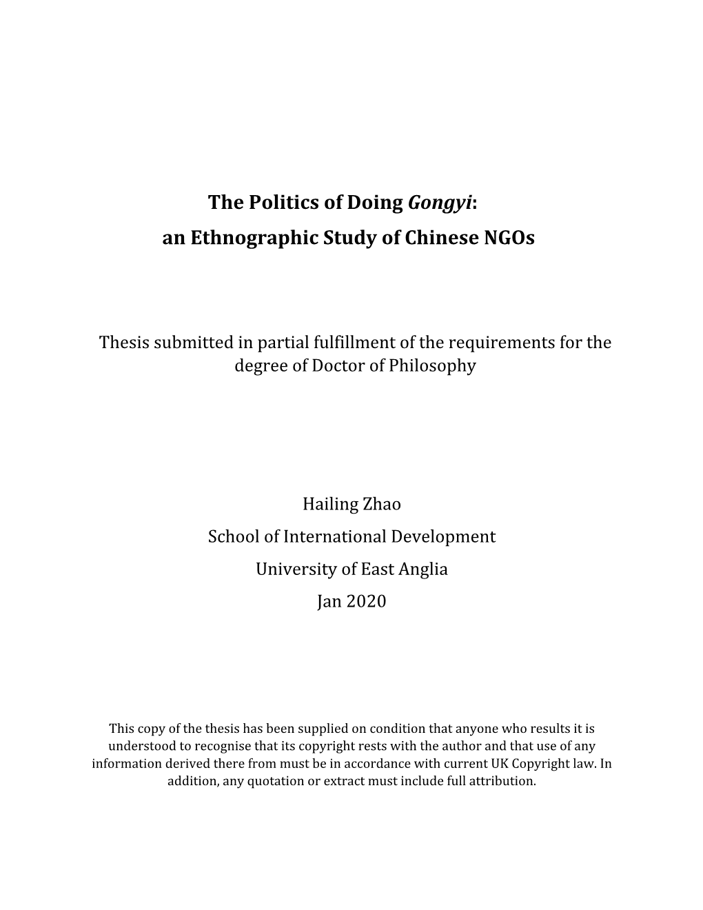 The Politics of Doing Gongyi: an Ethnographic Study of Chinese Ngos