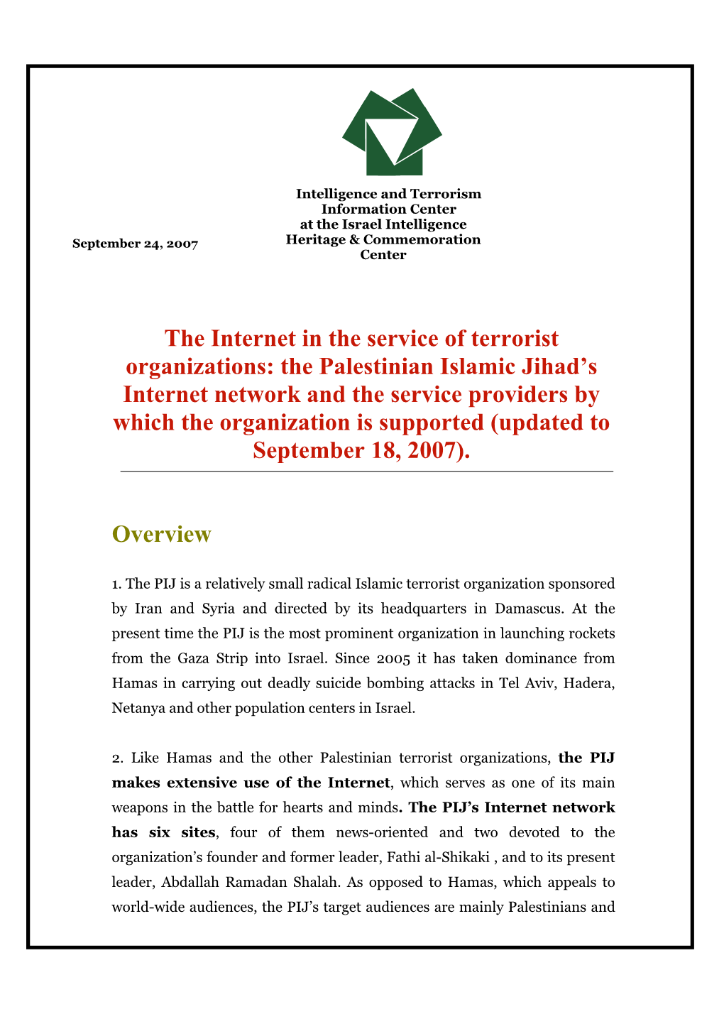 Palestinian Islamic Jihad's Internet Network