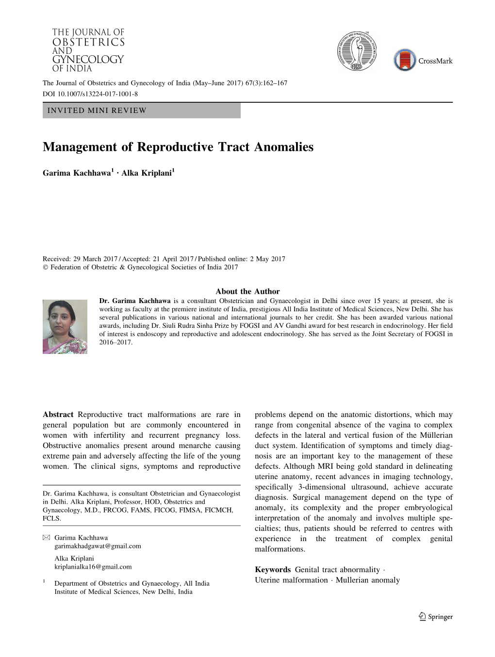 Management of Reproductive Tract Anomalies