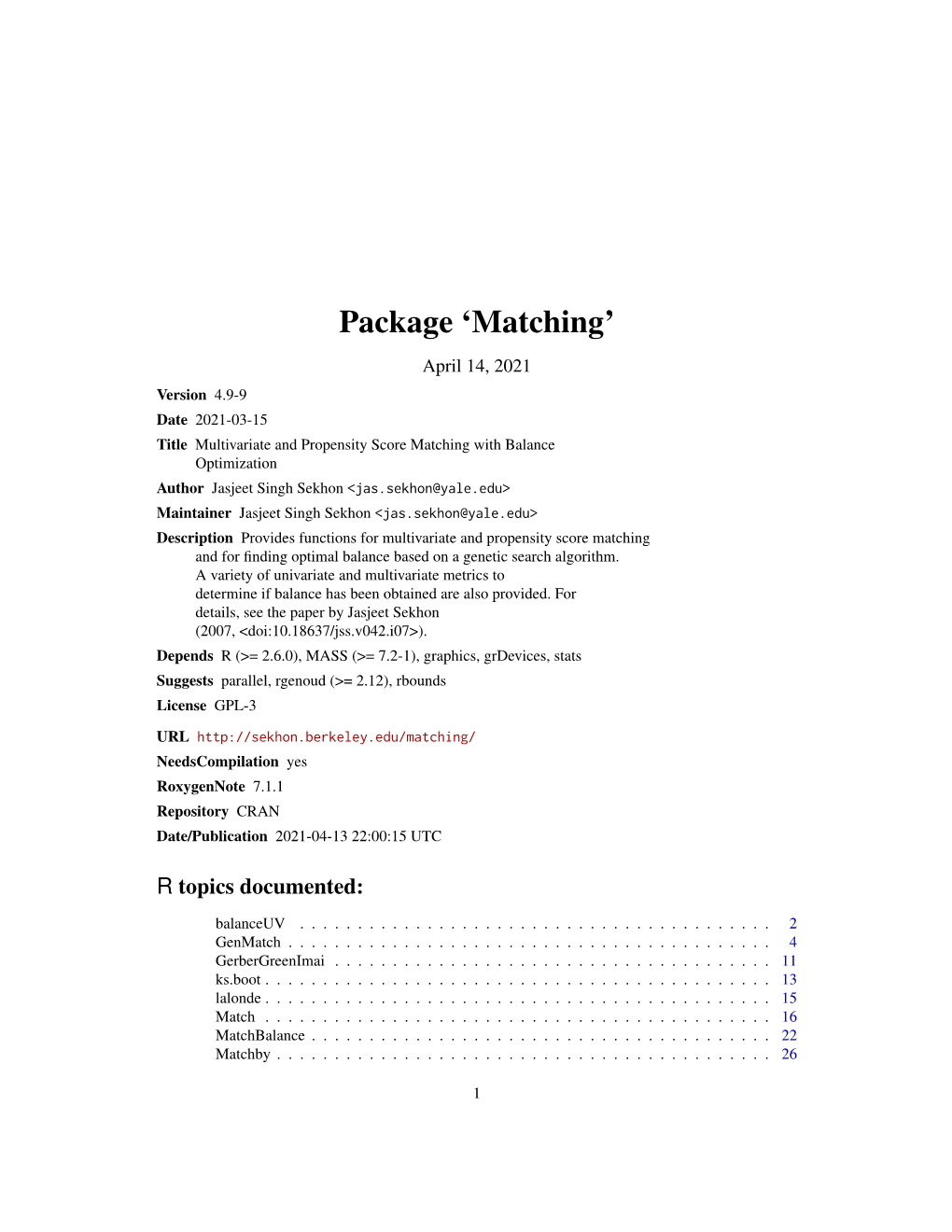 Package 'Matching'