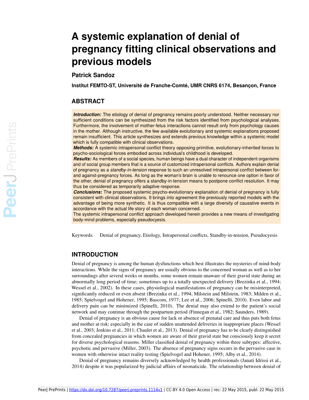 A Systemic Explanation of Denial of Pregnancy Fitting Clinical