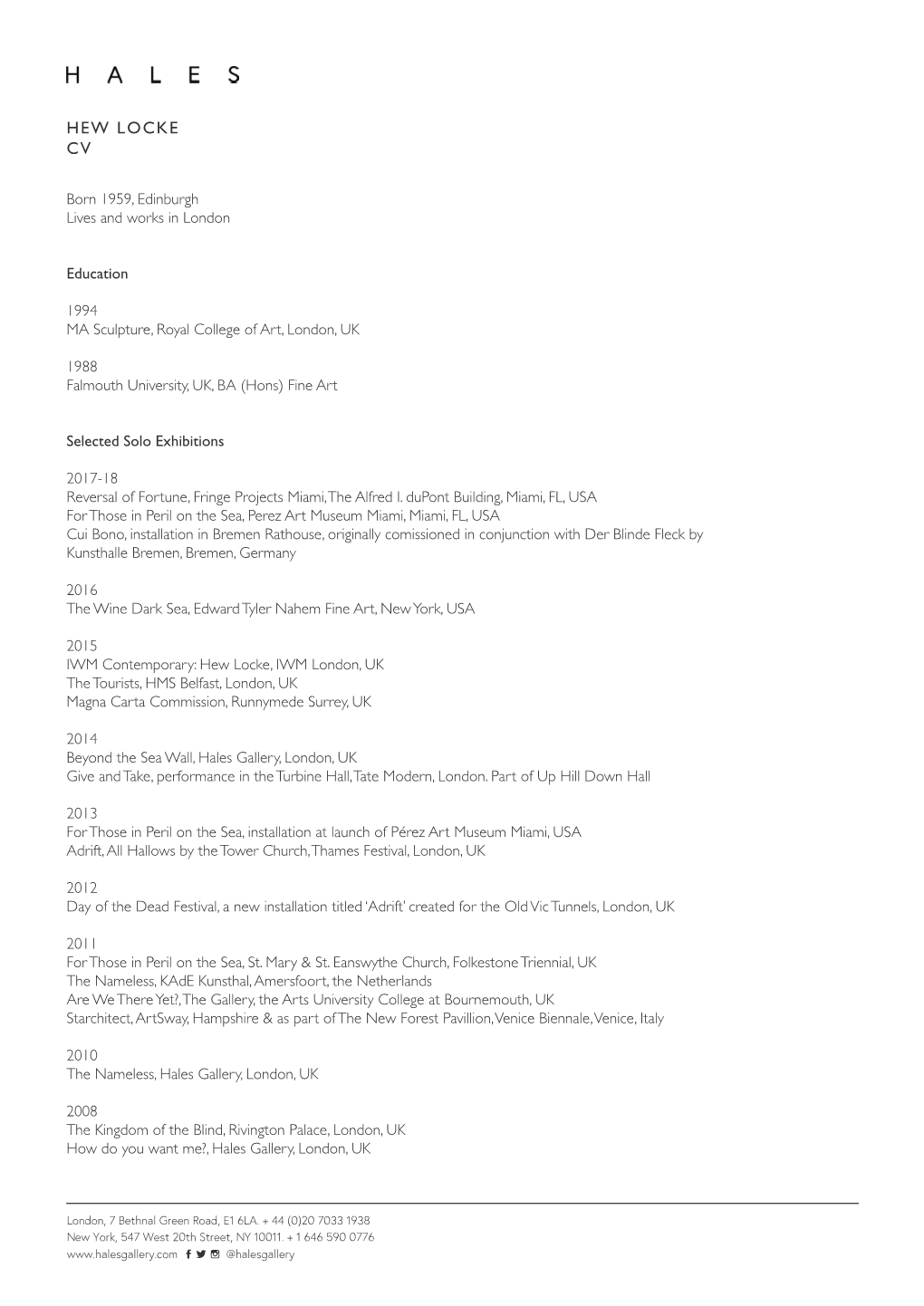 Hew Locke Cv