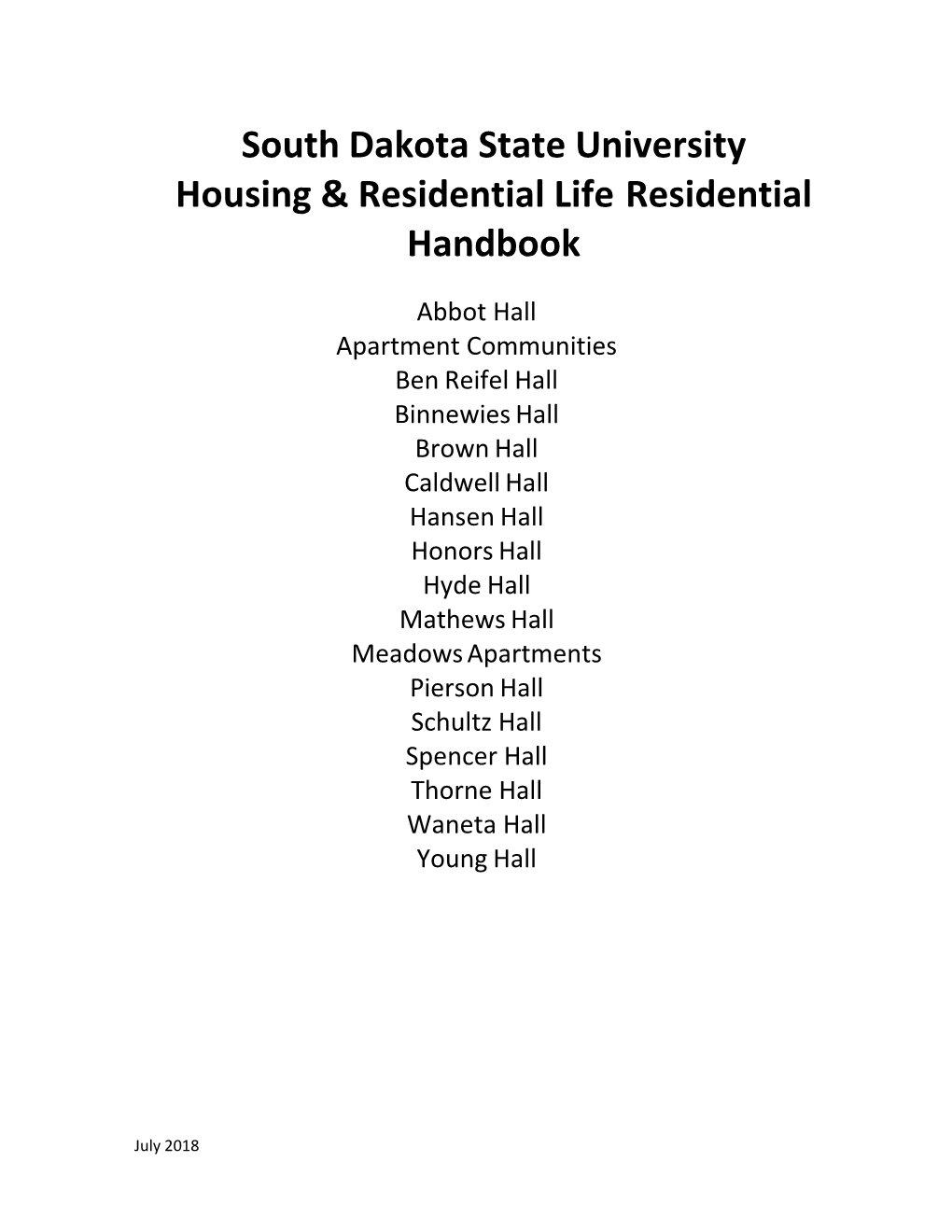 Housing and Residential Life Student Handbook