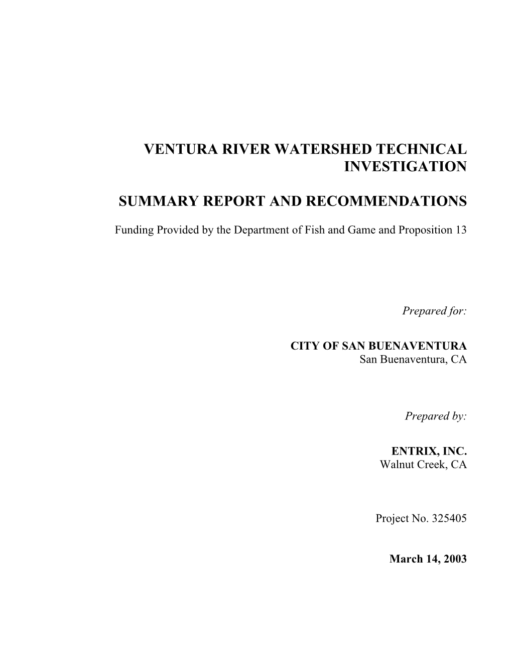 Ventura River Watershed Technical Investigation