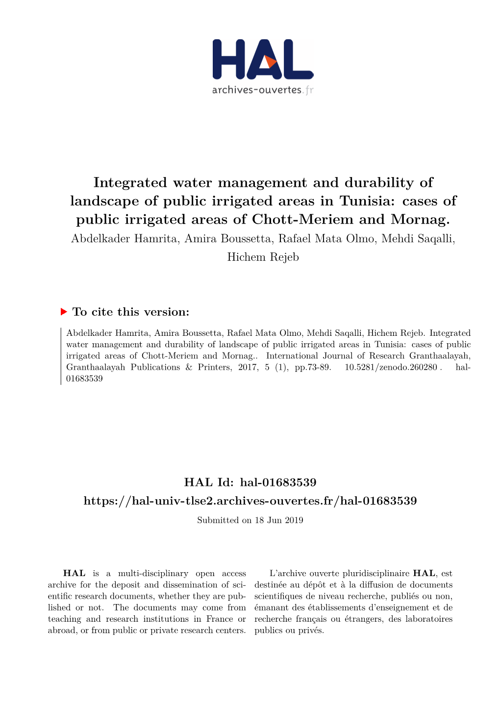 Cases of Public Irrigated Areas of Chott-Meriem and Mornag