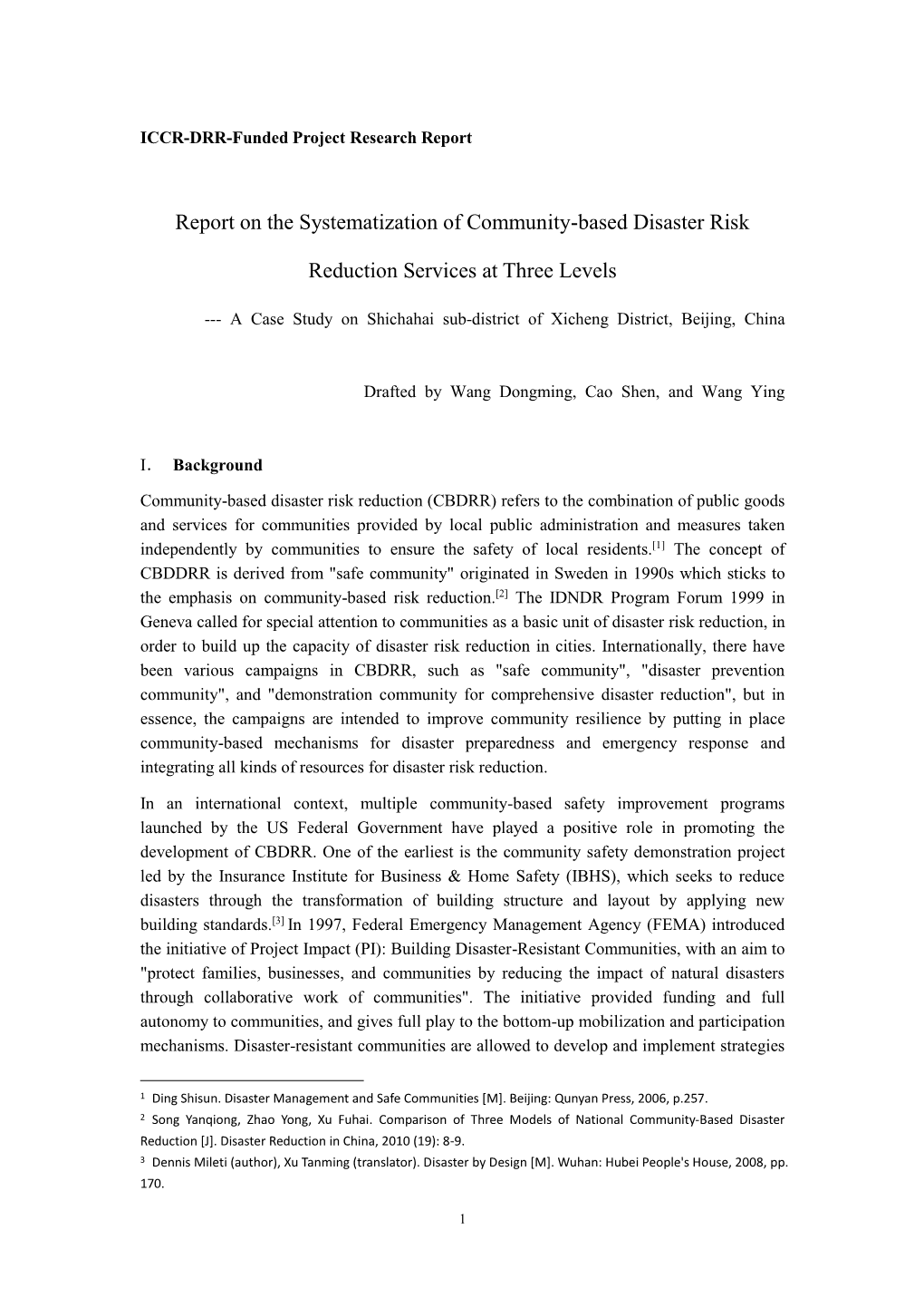 Report on the Systematization of Community-Based Disaster Risk Reduction Services at Three Levels