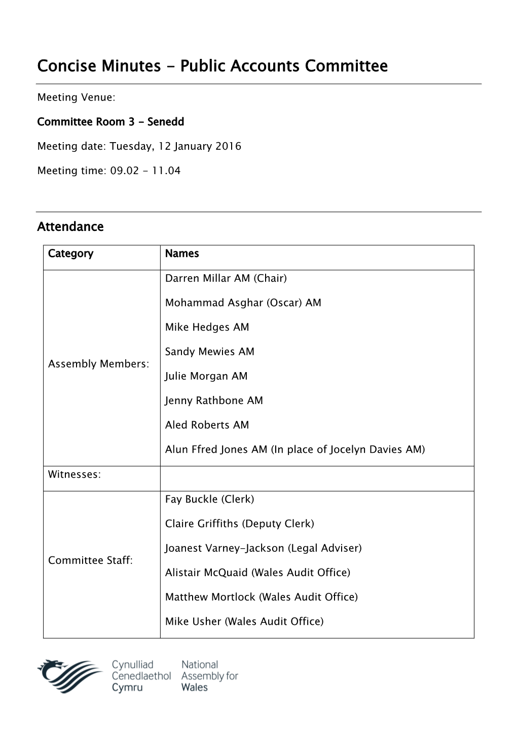 Concise Minutes - Public Accounts Committee
