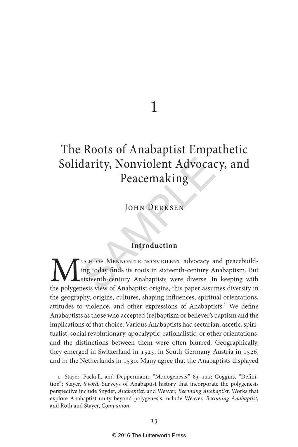 The Roots of Anabaptist Empathetic Solidarity, Nonviolent Advocacy, and Peacemaking