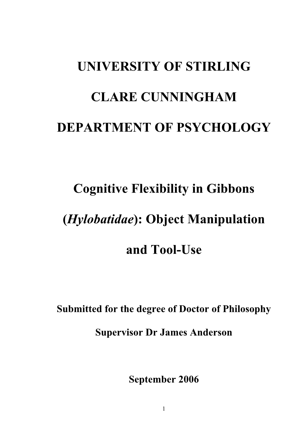 University of Stirling Clare Cunningham Department Of