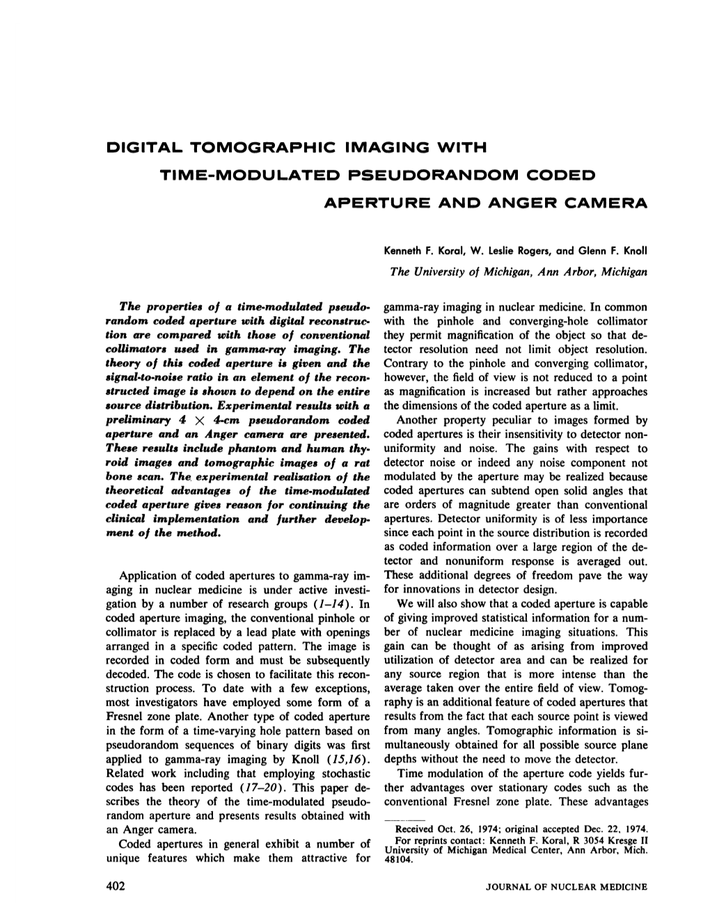 Digital Tomographic Imaging with Time-Modulated Pseudorandom Coded Aperture and Anger Camera