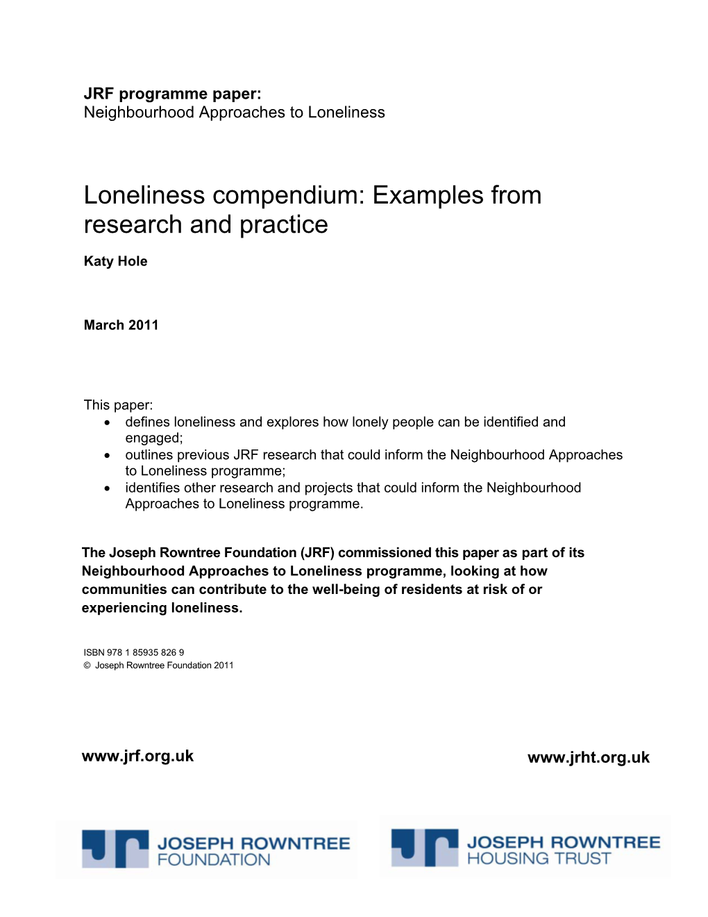 Loneliness Compendium: Examples from Research and Practice