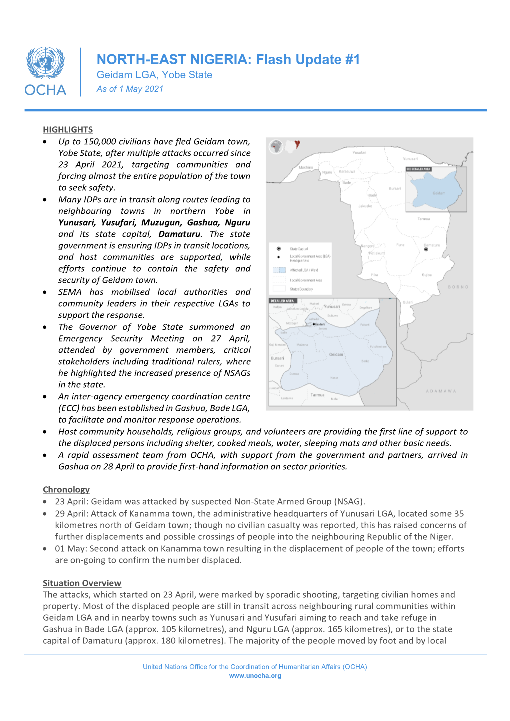 NORTH-EAST NIGERIA: Flash Update #1 Geidam LGA, Yobe State As of 1 May 2021