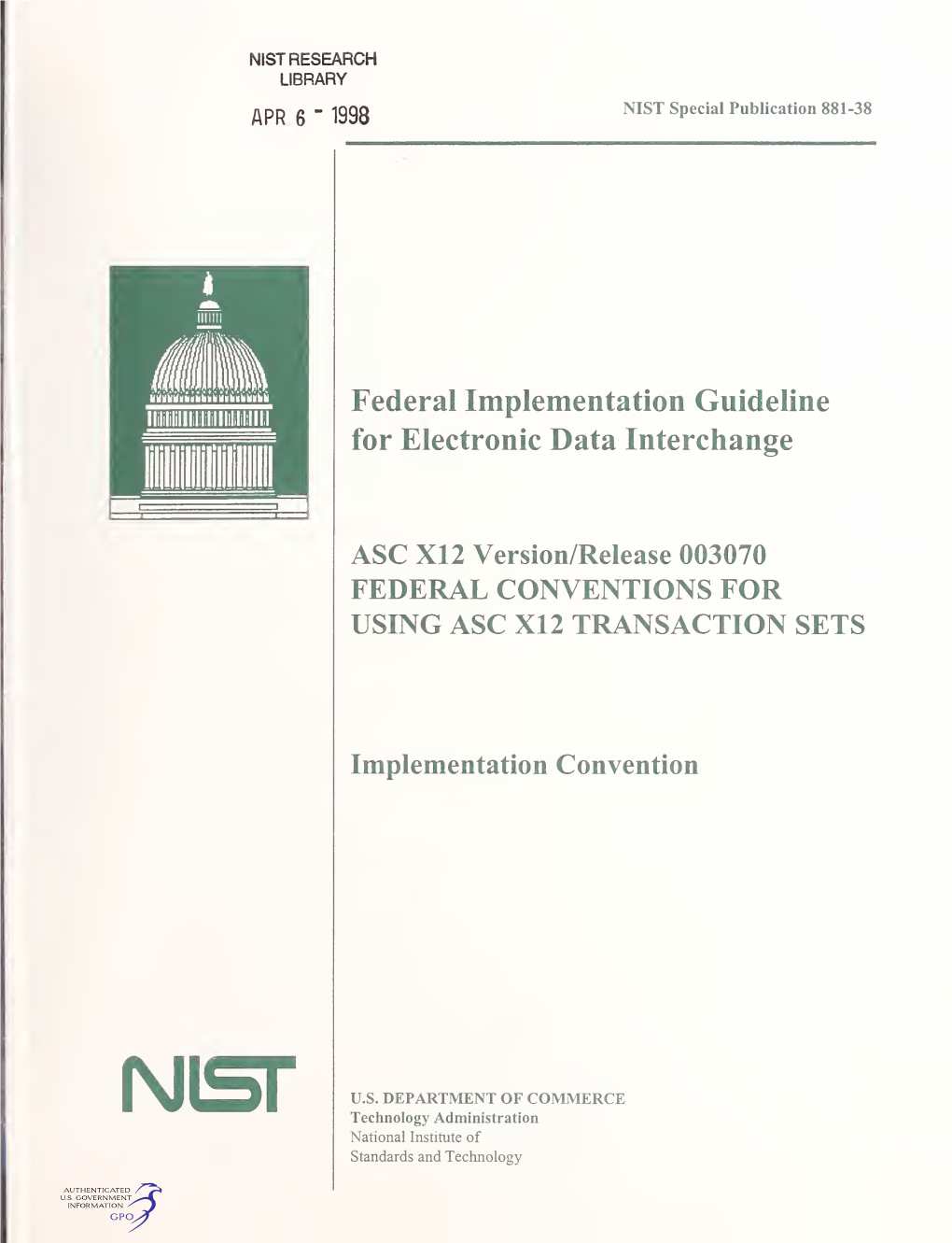 Federal Implementation Guideline for Electronic Data Interchange
