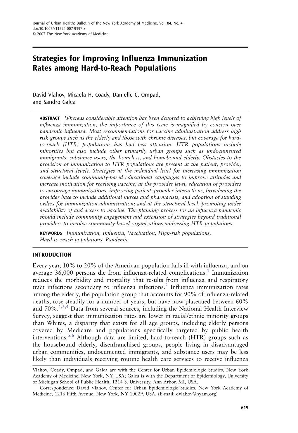 Strategies for Improving Influenza Immunization Rates Among Hard-To-Reach Populations