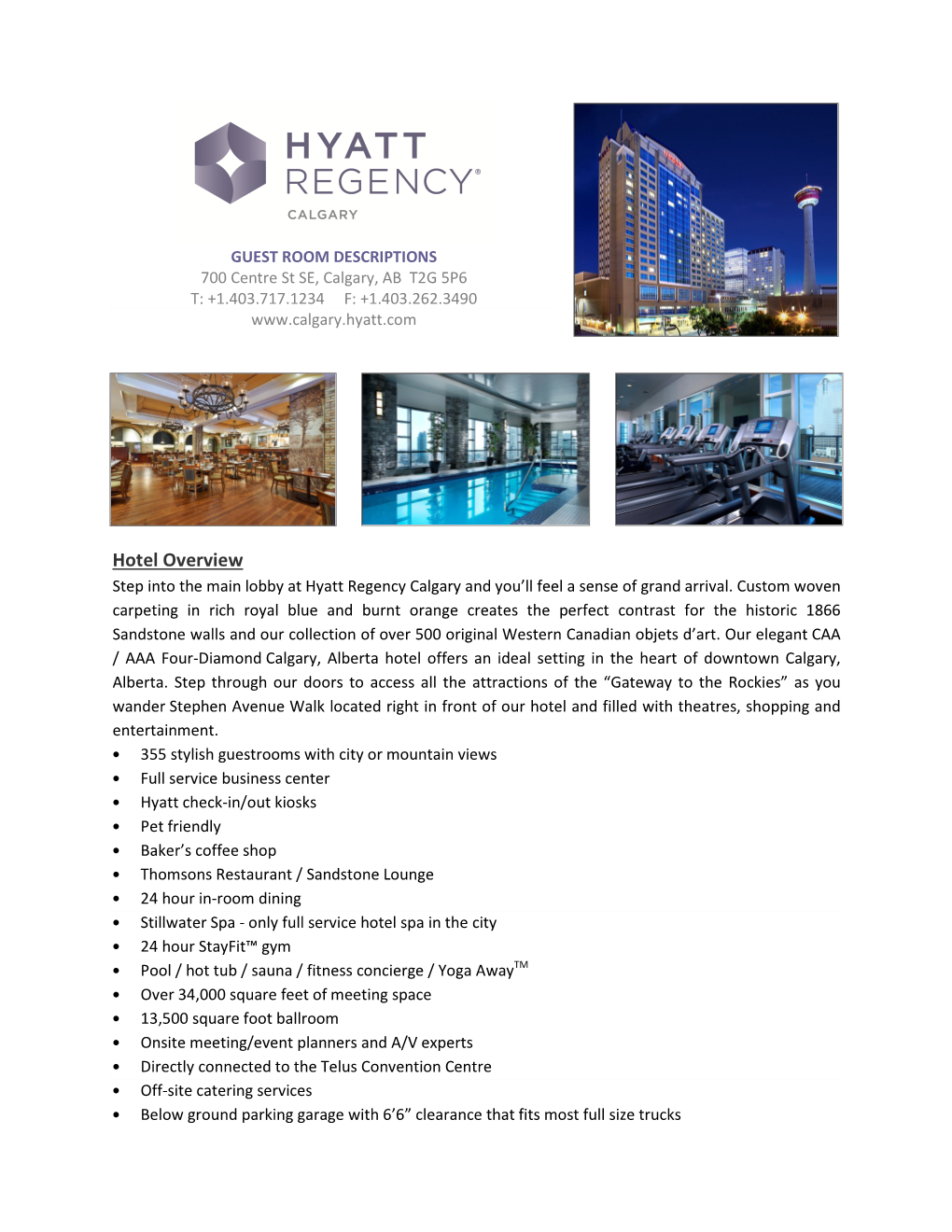 Hyatt Regency Calgary Hotel Rooms and Suite Description