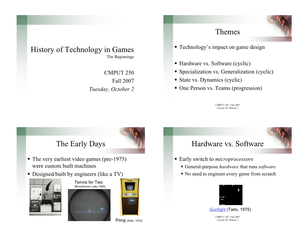History of Technology in Games Themes the Early Days Hardware