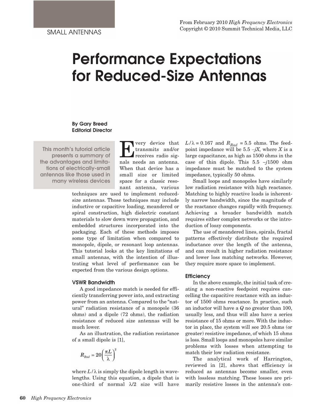 Performance Expectations for Reduced-Size Antennas