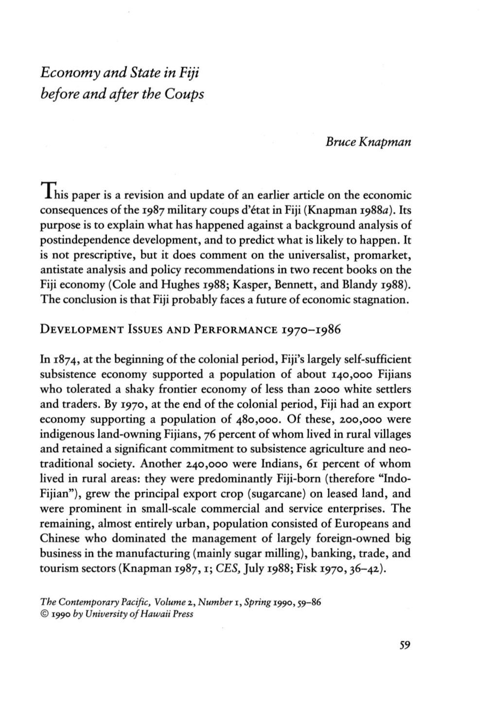 Economy and State in Fiji Before and After the Coups