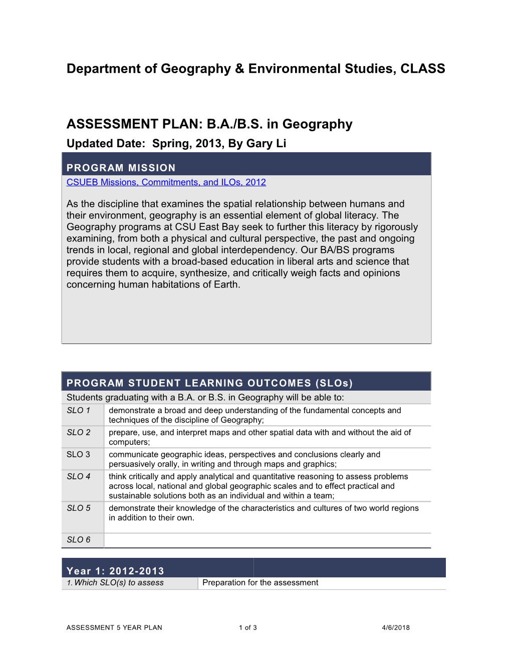 Department of Geography & Environmental Studies, CLASS