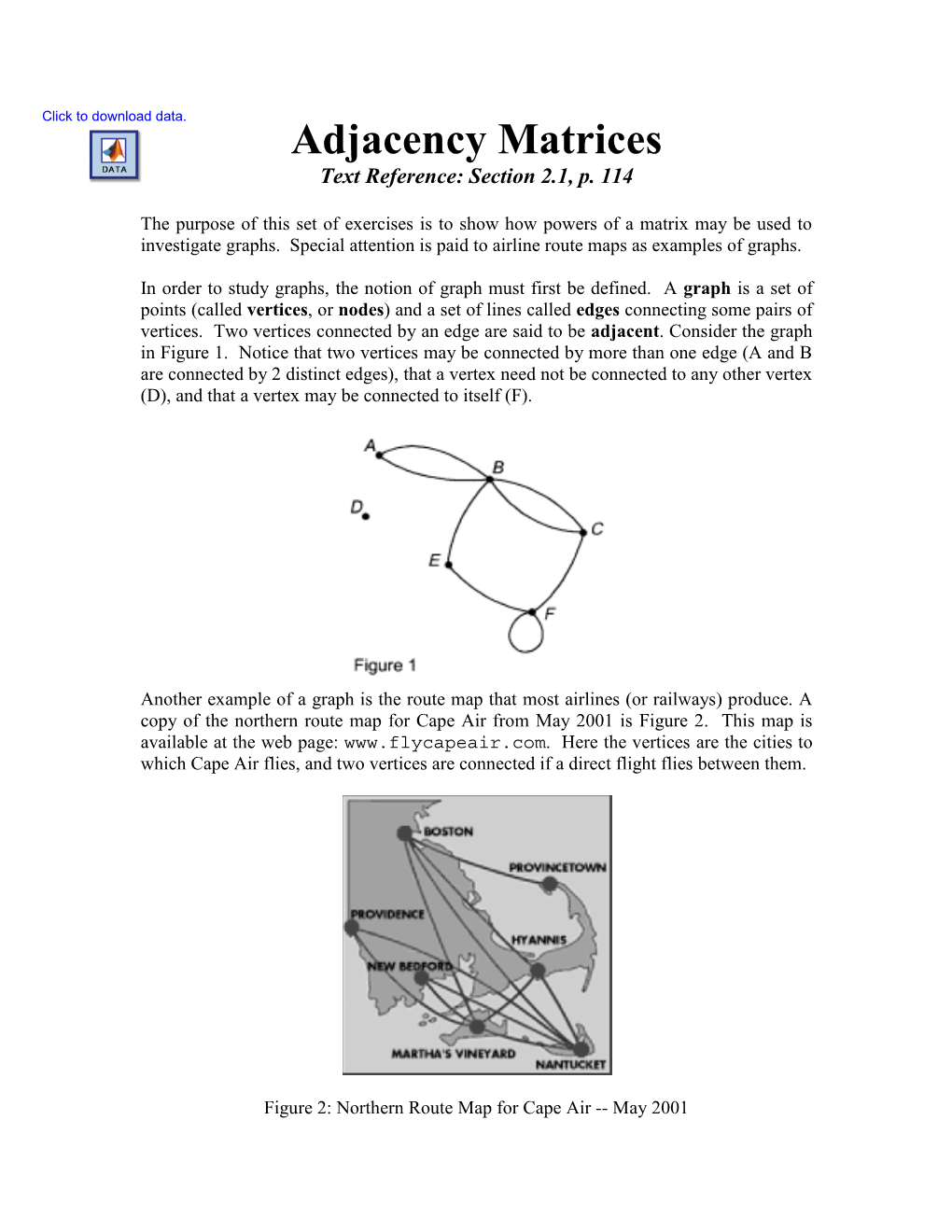 Adjacency Matrices Text Reference: Section 2.1, P