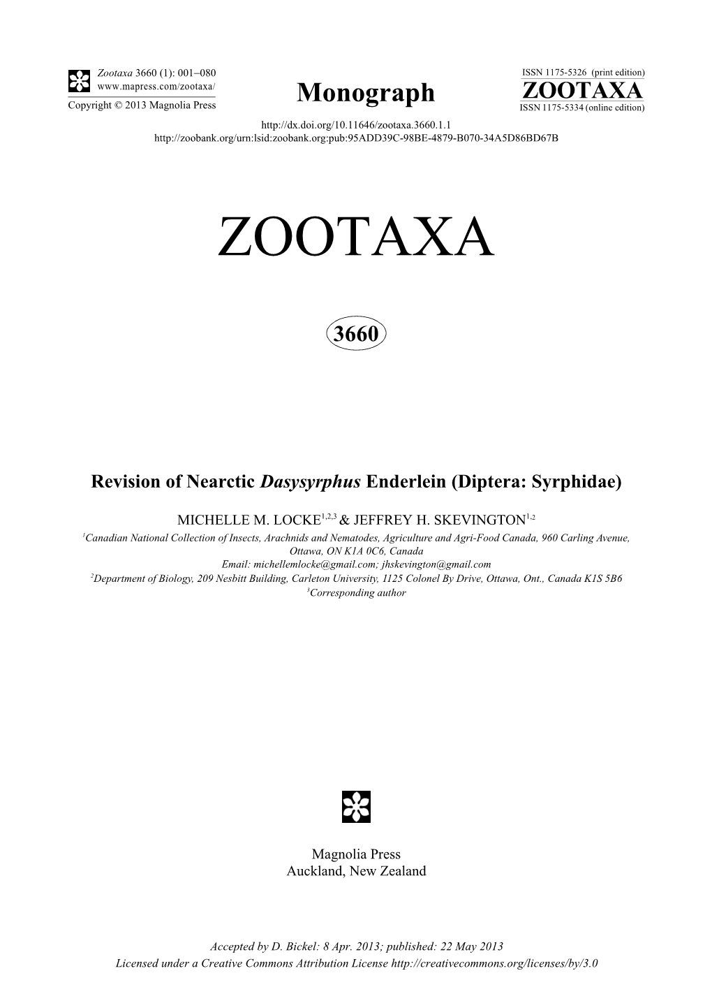 Revision of Nearctic Dasysyrphus Enderlein (Diptera: Syrphidae)