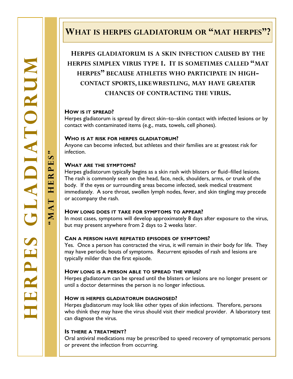 Herpes Gladiatorum Fact Sheet