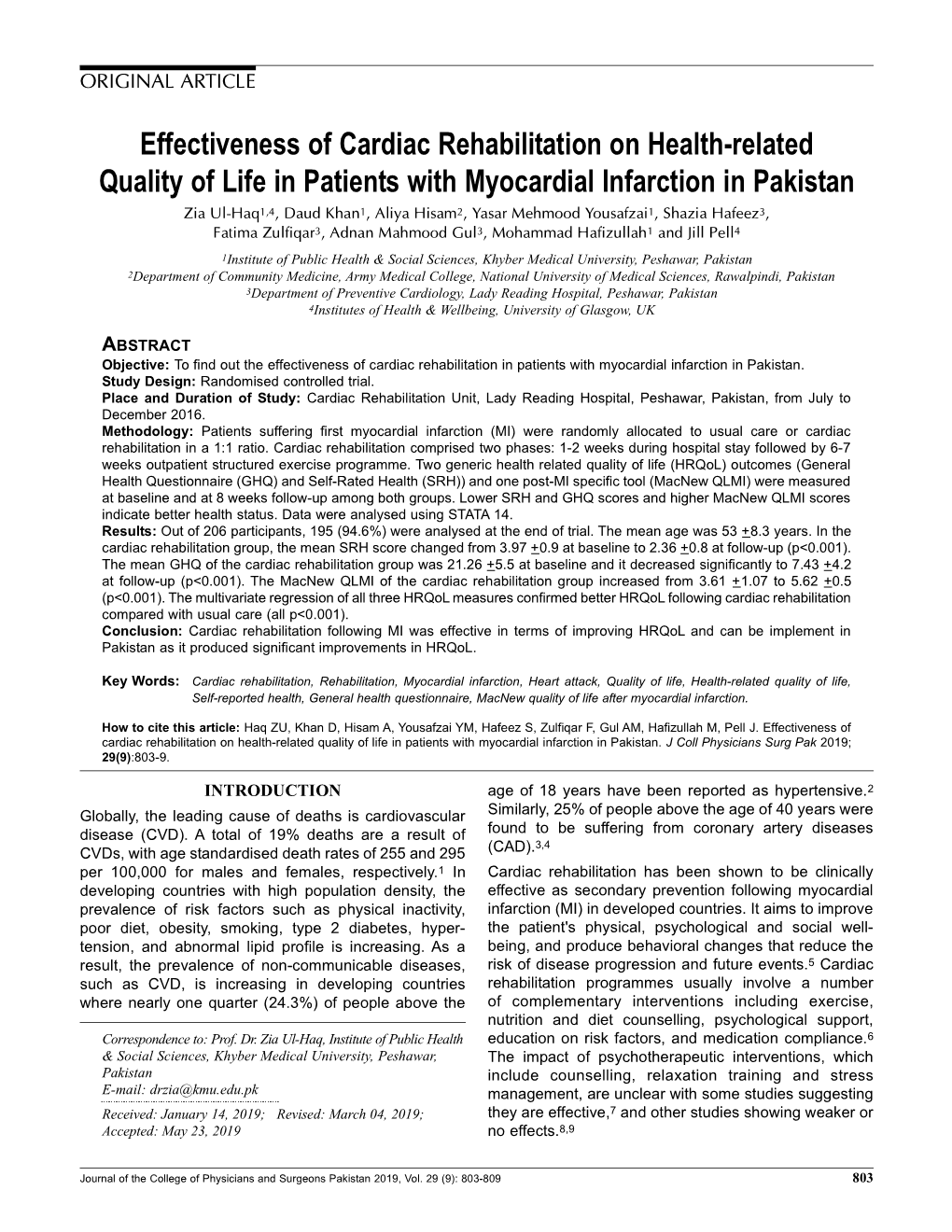 Effectiveness of Cardiac Rehabilitation on Health-Related