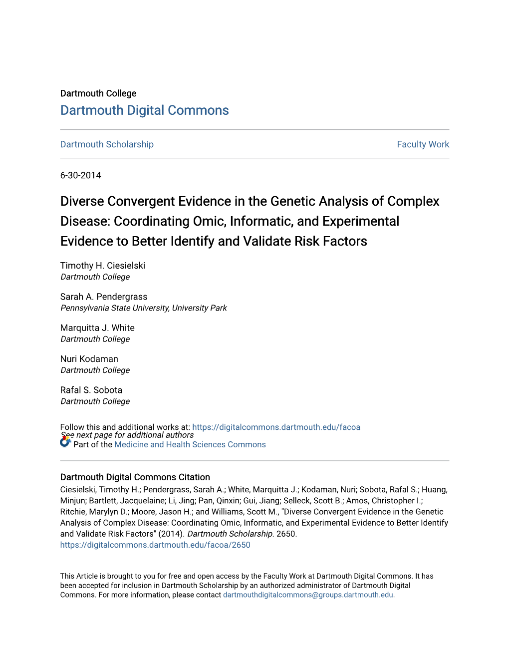 Diverse Convergent Evidence in the Genetic Analysis of Complex Disease