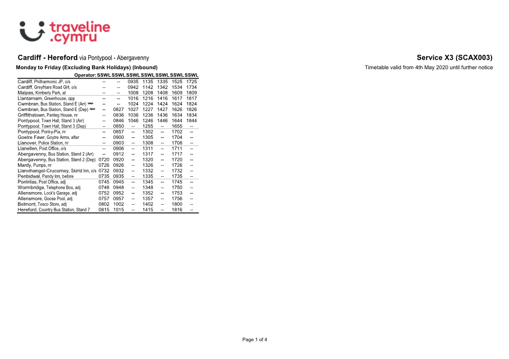 Timetable 0X3SCA6