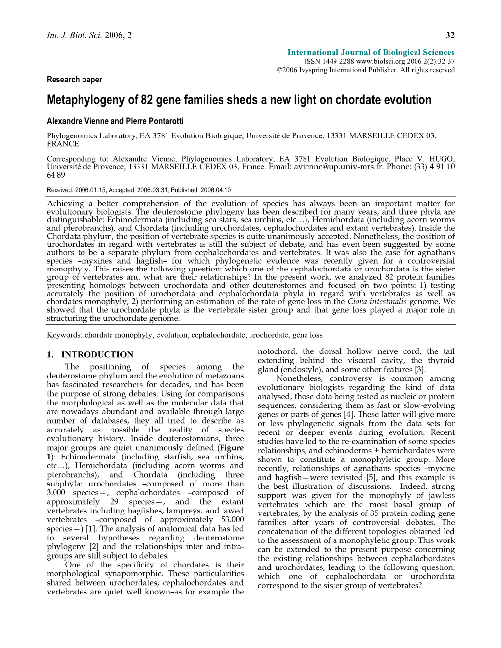 Metaphylogeny of 82 Gene Families Sheds a New Light on Chordate Evolution