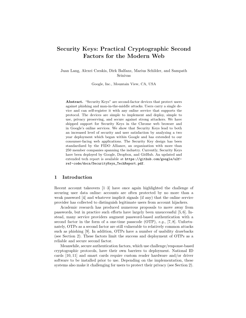 Security Keys: Practical Cryptographic Second Factors for the Modern Web