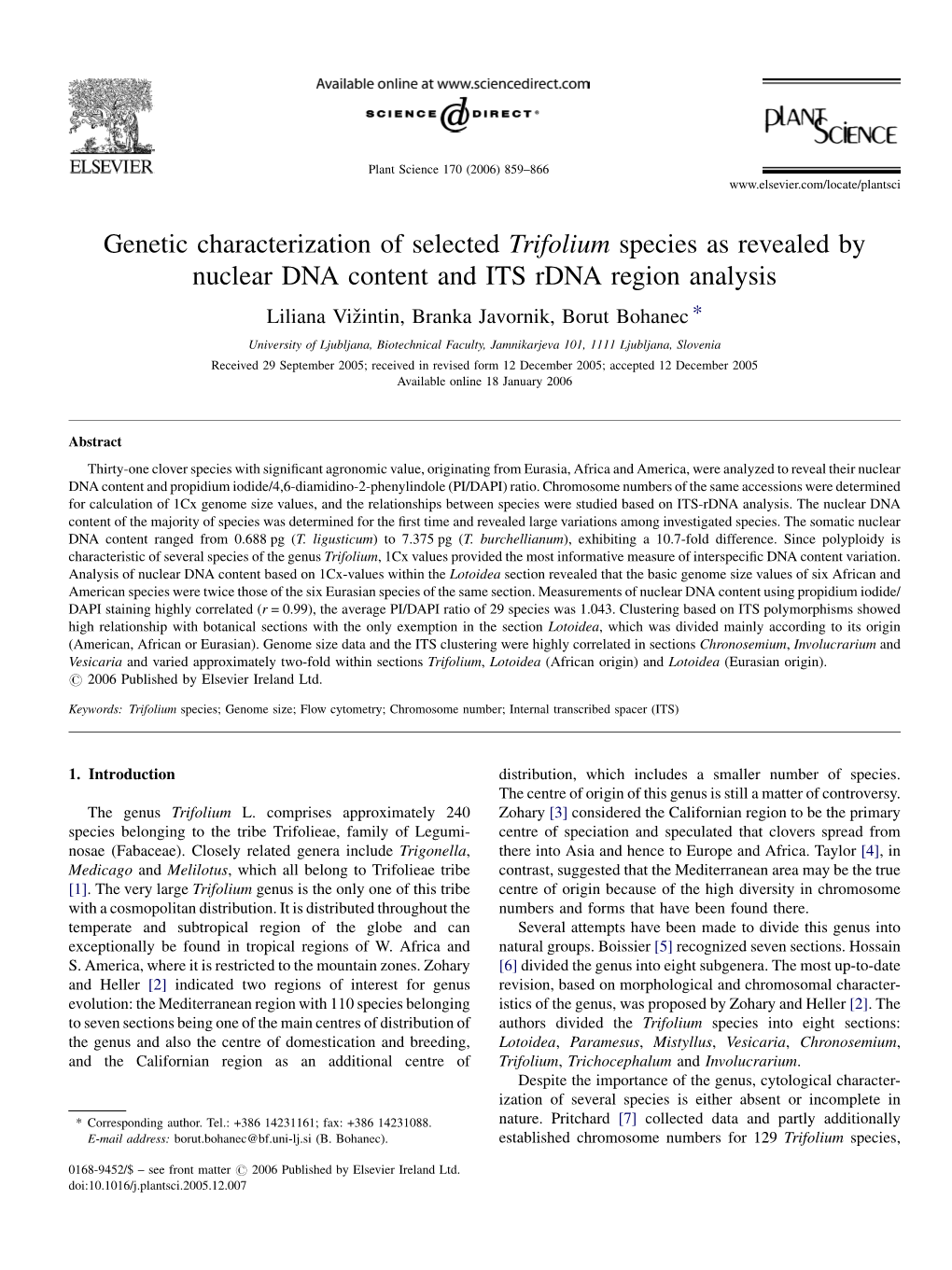 Genetic Characterization of Selected Trifolium Species As Revealed By