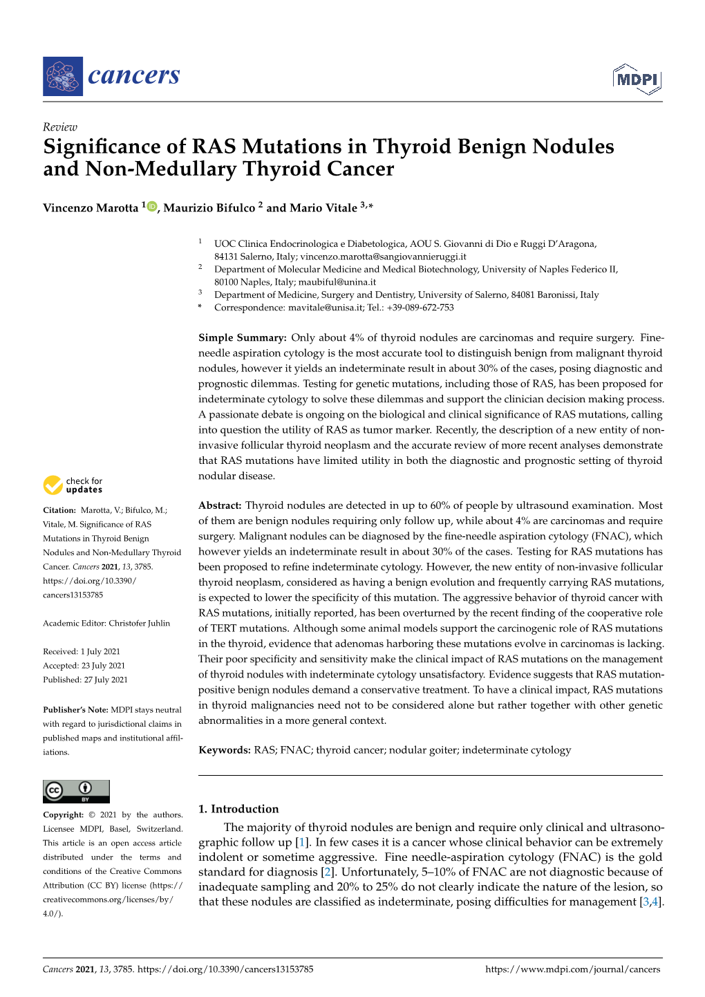Significance of RAS Mutations in Thyroid Benign Nodules and Non