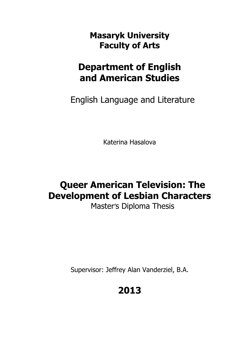 Department of English and American Studies Queer