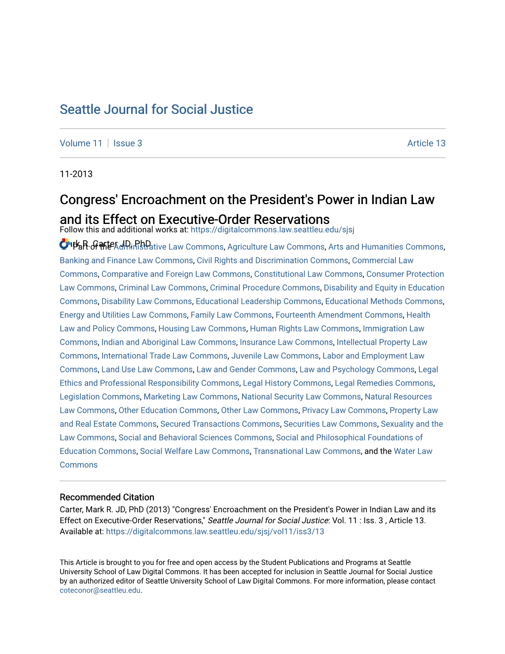 Congress' Encroachment on the President's Power in Indian Law