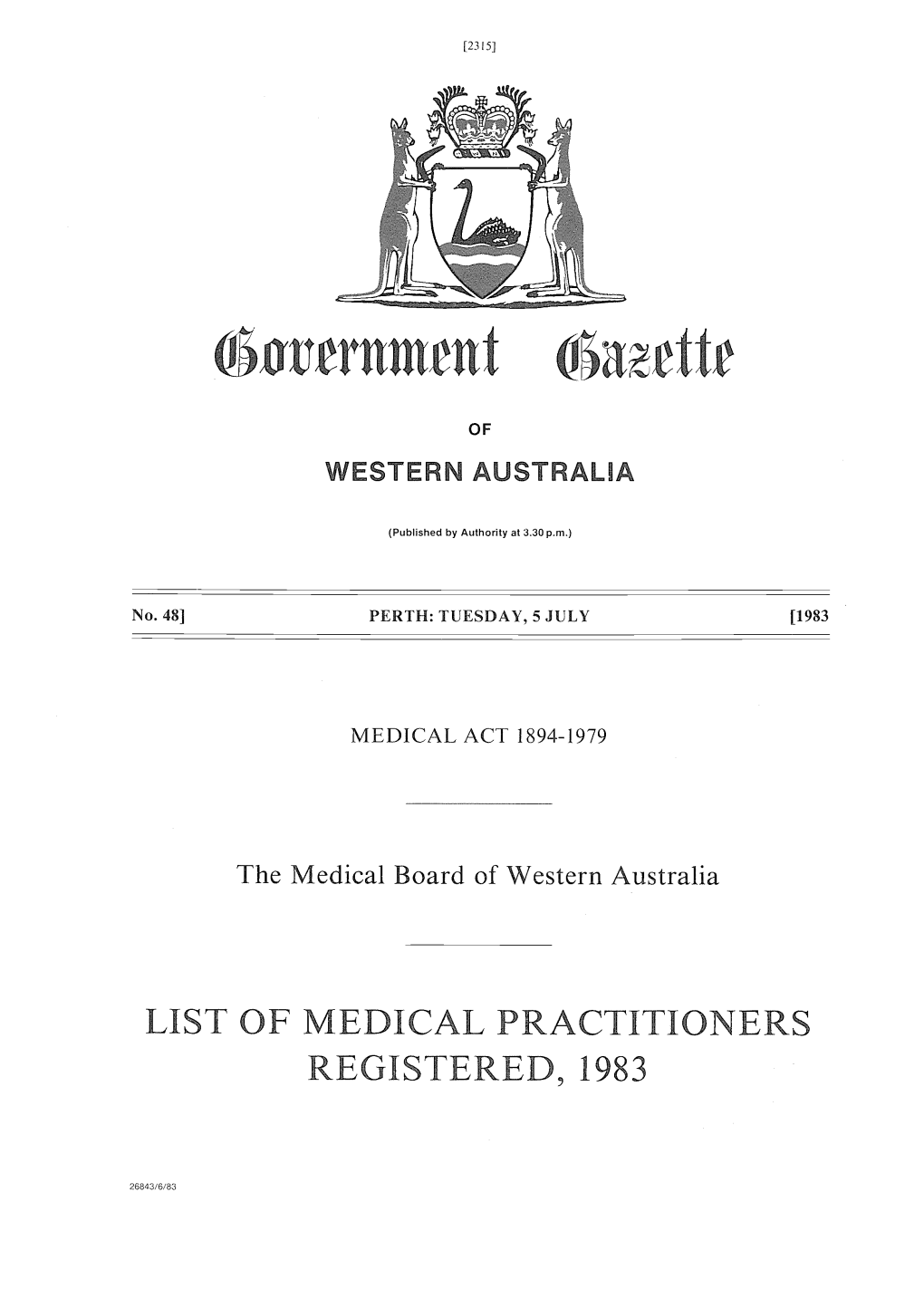List of Medical Practitioners Registered, 1983