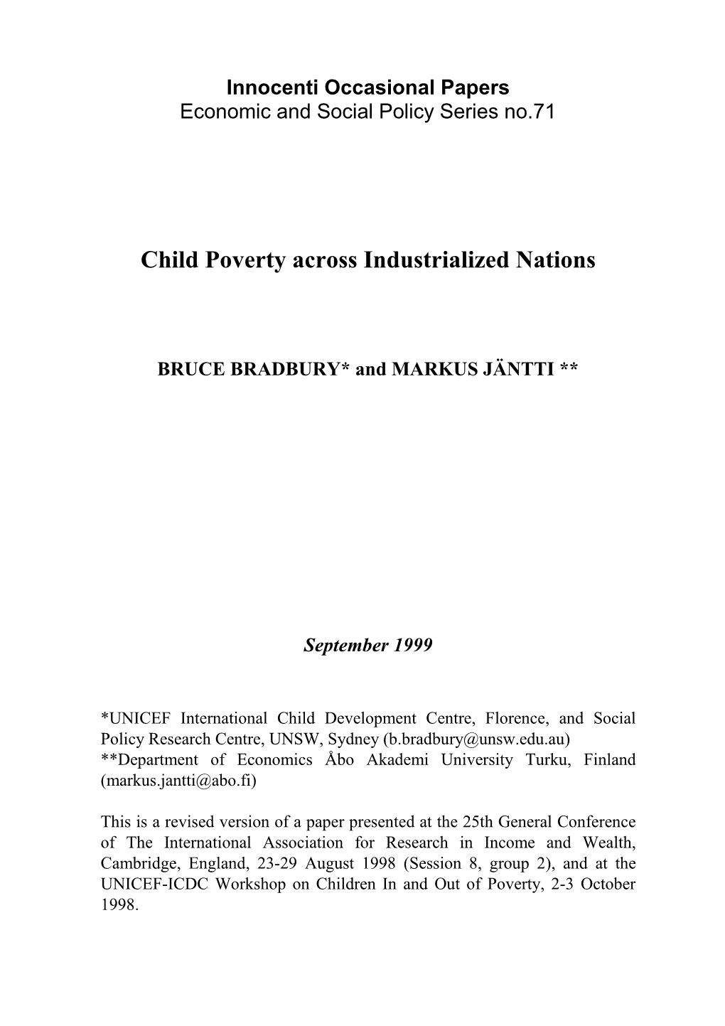 205. Child Poverty Across Industrialized Nations