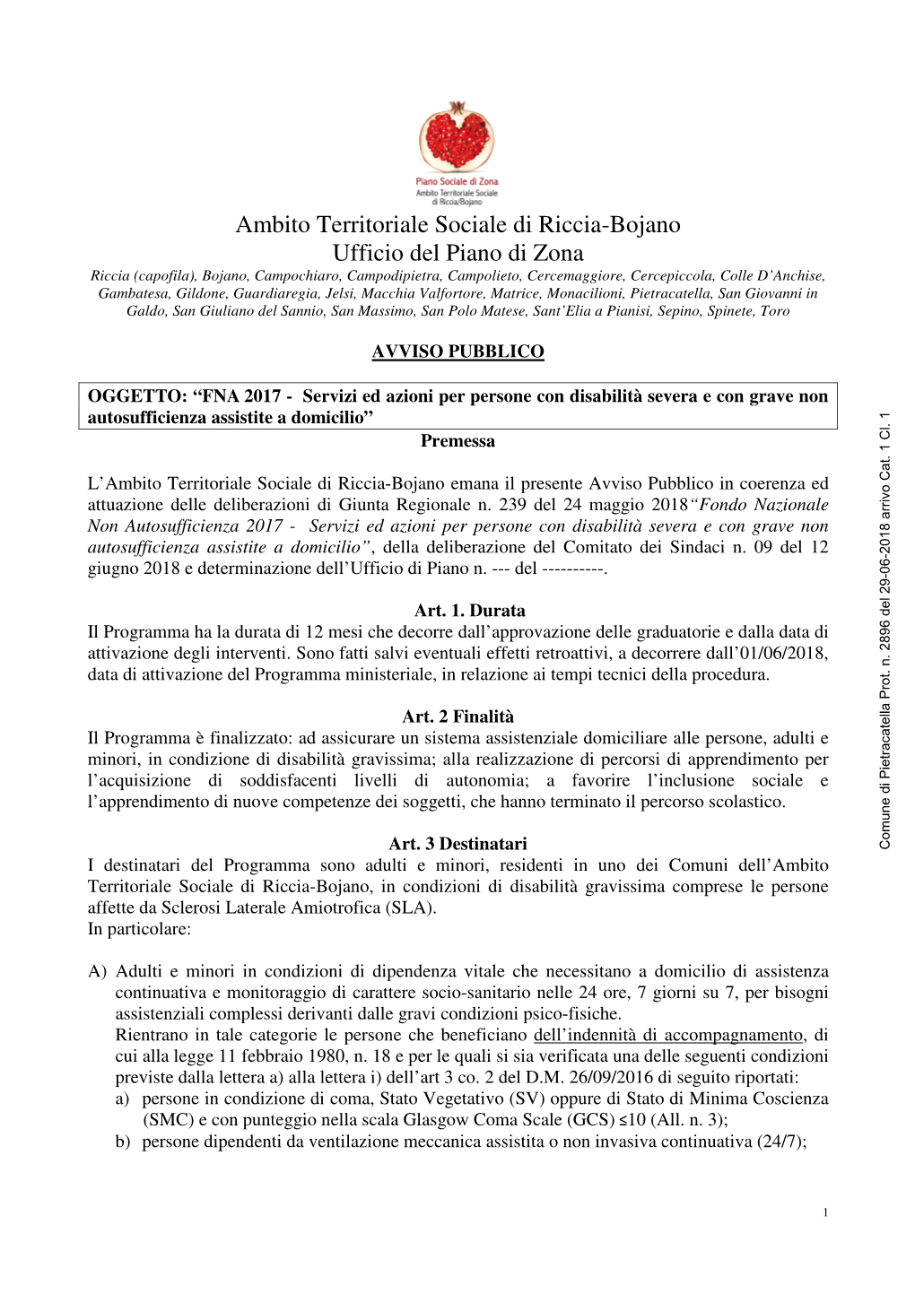 Ambito Territoriale Sociale Di Riccia-Bojano Ufficio Del Piano Di