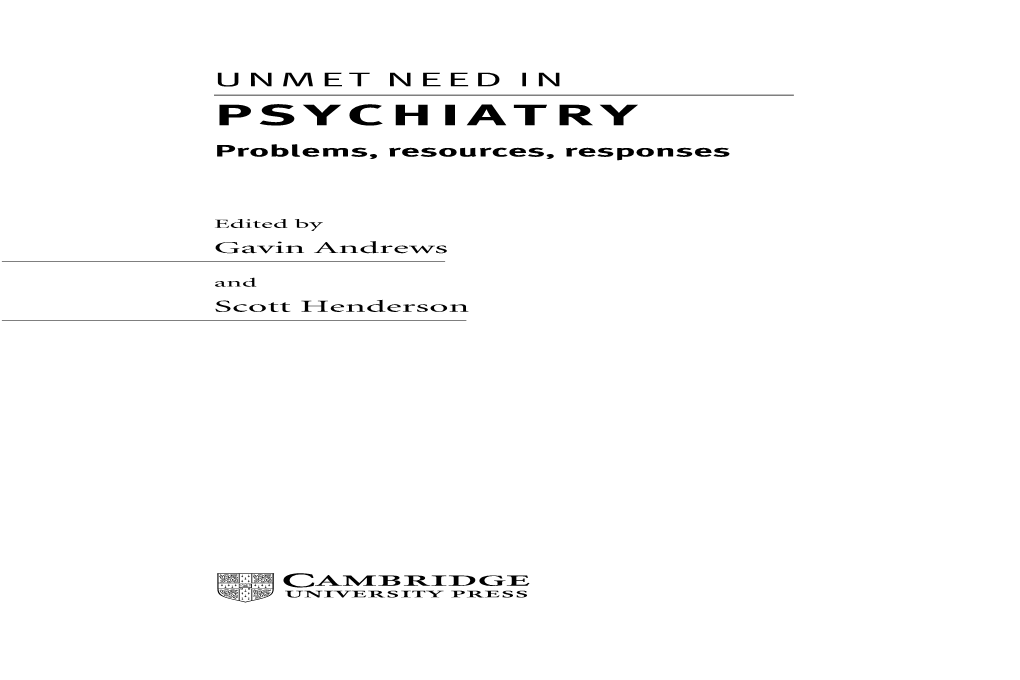 PSYCHIATRY Problems, Resources, Responses